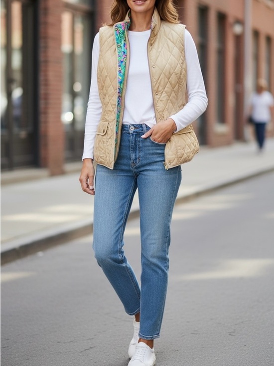 Lilly Pulitzer Quilted Beige Vest Size L - Picture 3 of 16